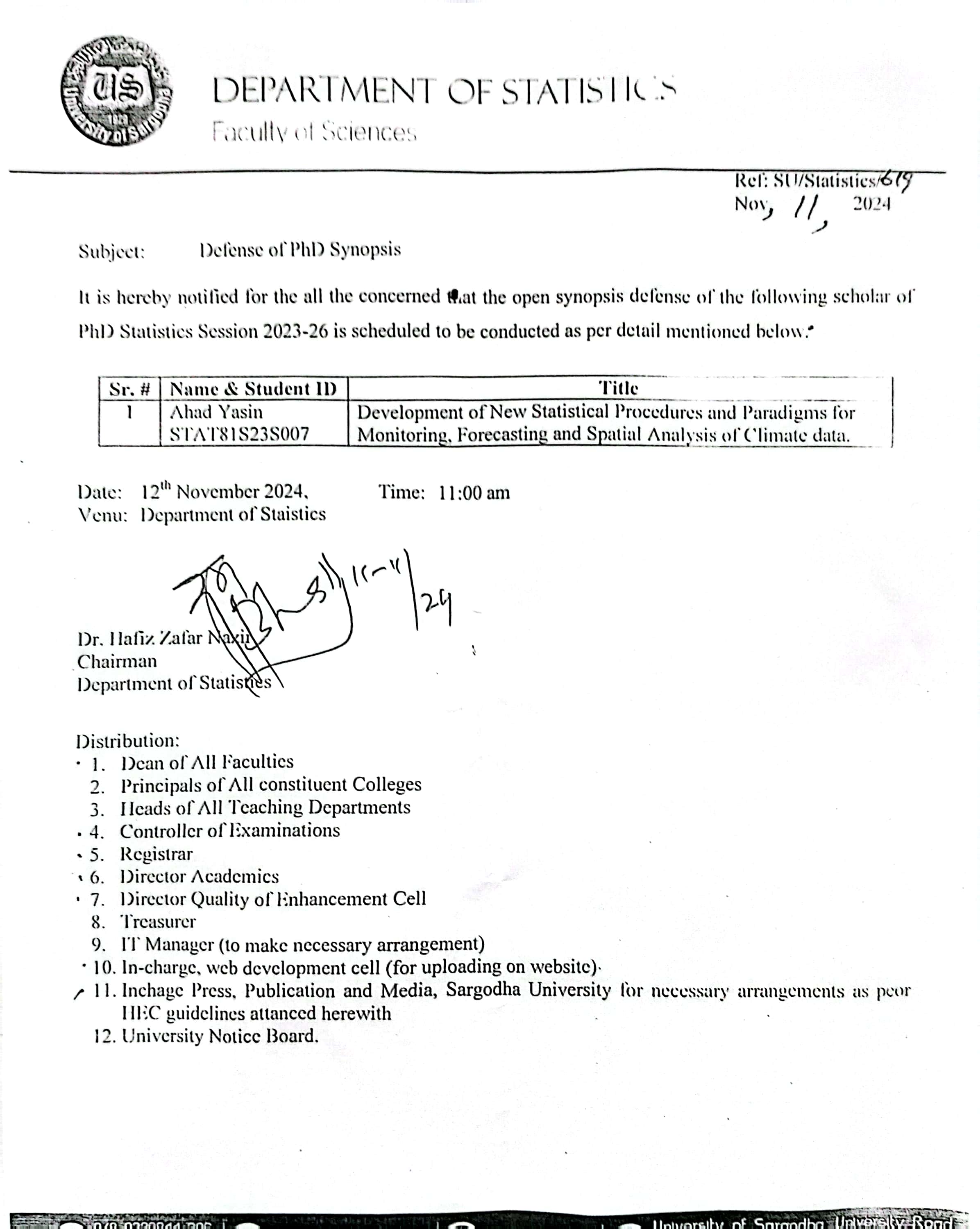 DEFENSE OF PHD SYNOPSIS (STATISTICS)